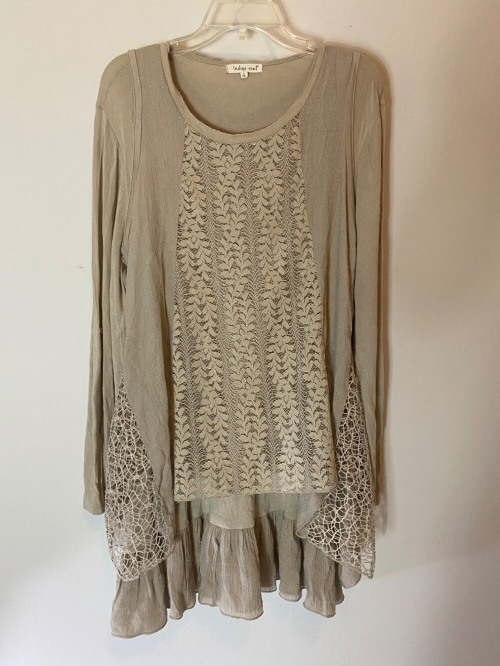 Boho Style Beige Tunic 2 piece Top Lace Crochet Details Small
